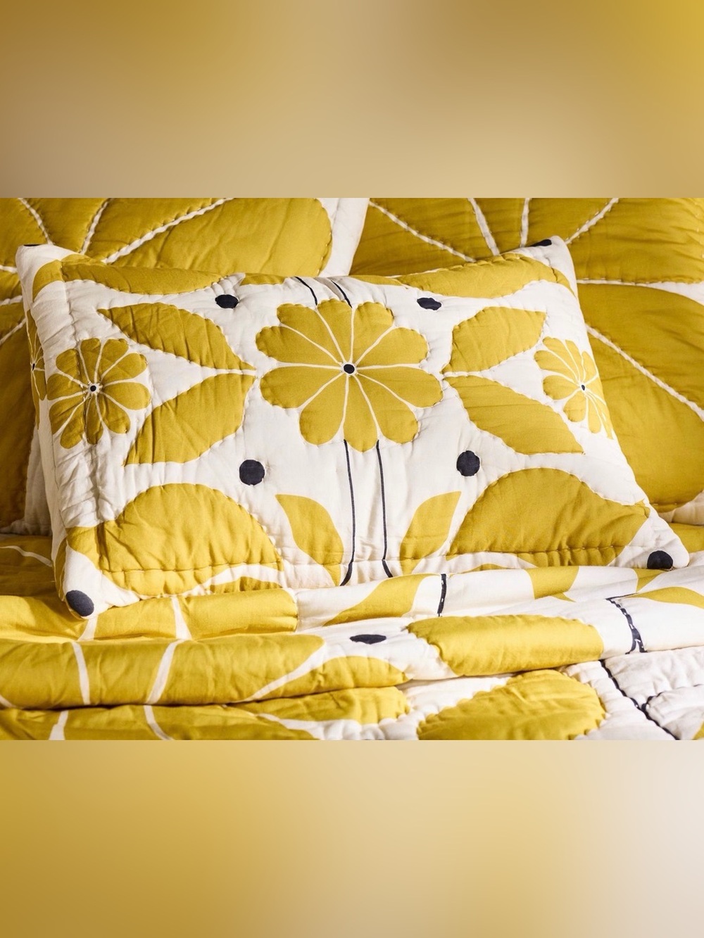 New Anthropologie mckenzie parrot floral quilted pillow sham standard Yellow